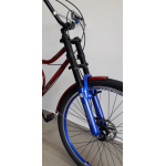 bicicleta aro 26 barra circular c/suspençao 6v freio v-brak/disco vermelha bike mania