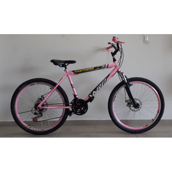 bicicleta aro 26 Fastness c/suspençaoo e freio a disco rosa wrp