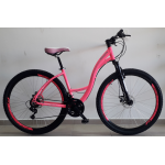 bicicleta aro 29 t18 21V freio disco slim rosa/prata ecos